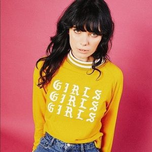 VALFRE mustard yellow crop long sleeve GIRLS GIRLS GIRLS vintage top.